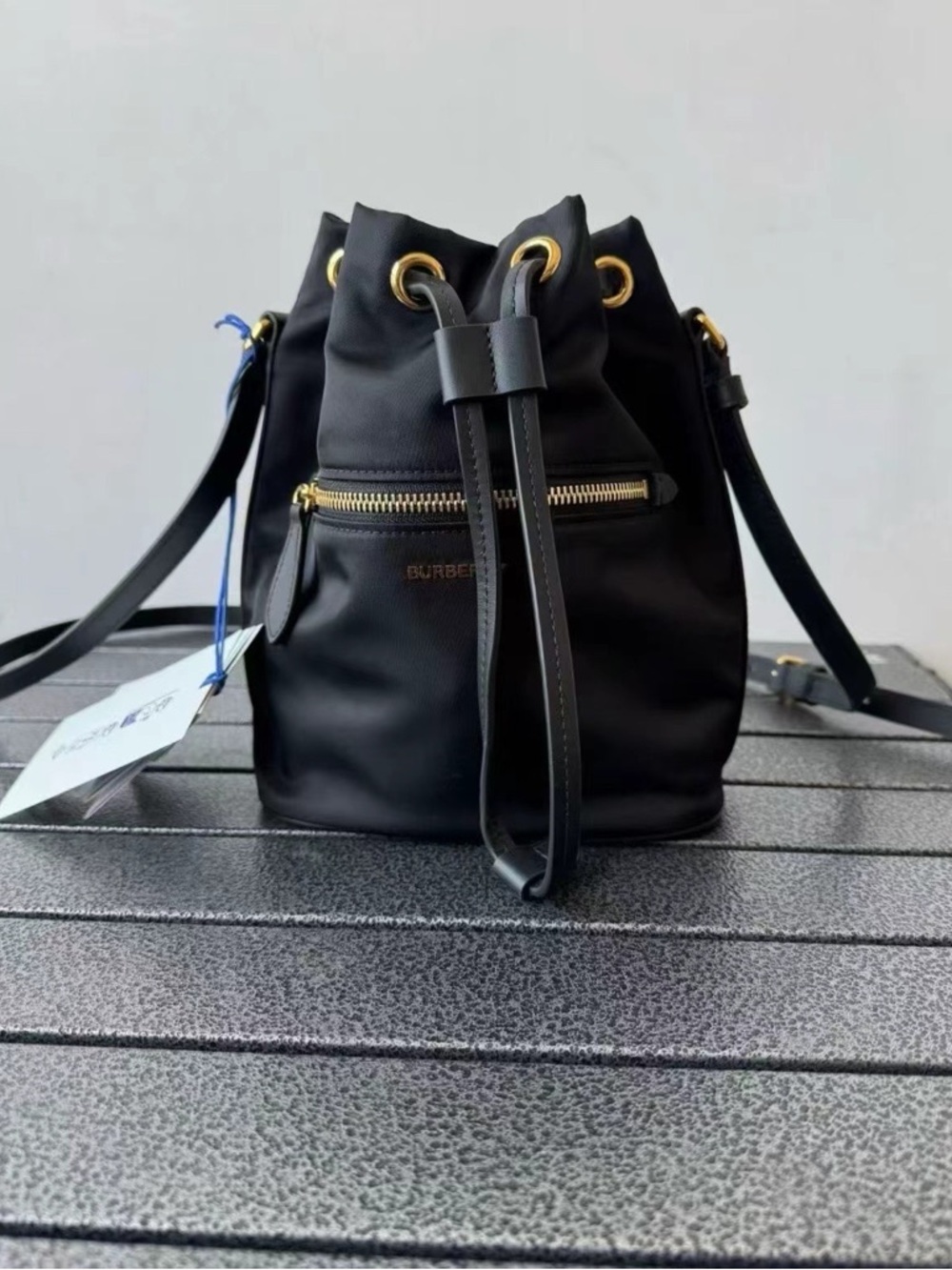 Sale ends 5/1 Burberry Black Mini Drawstring Bucket Bag with Gold Hardware New